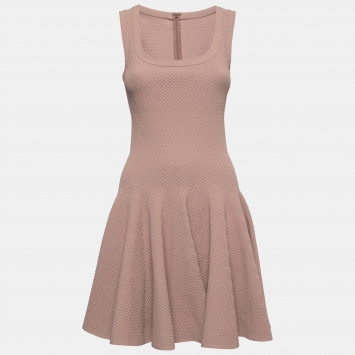 Pre Owned Alaia Nude Pink Jacquard Stretch Knit Skater Dress M