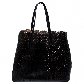 Pre Owned Alaia Black Leather Laser Cut Mina Tote