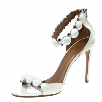 Pre Owned Alaia White Patent Leather Bombe Stud Embellished Open Toe Sandals Size 41