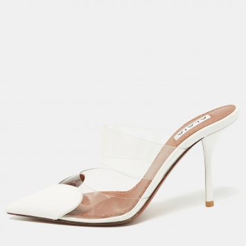 Pre Owned Alaia White/ Transparent PVC and Patent Mules Size 38