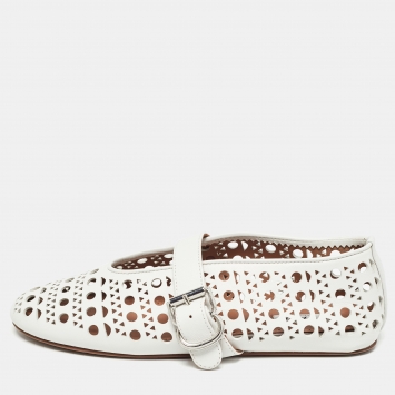 Pre Owned Alaia White Leather Marry jane Ballet Flats Size 37.5