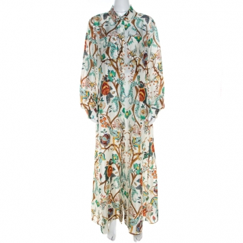 Pre Owned Alberta Ferretti Multicolor Floral Printed Silk Maxi Shirt Dress L 