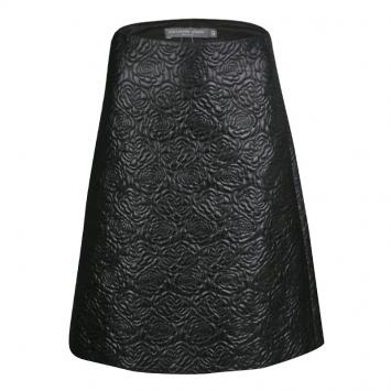 Pre Owned Alexander McQueen Black Embossed Rose Pattern Jacquard Half Pleated Skirt M