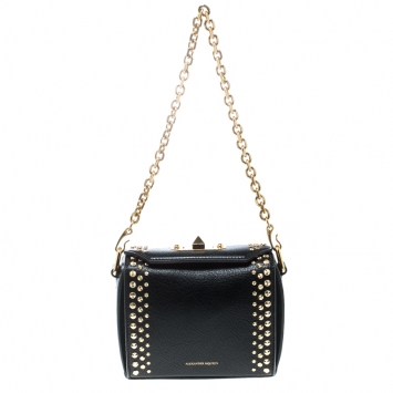 Pre Owned Alexander McQueen Black Leather Box Shoulder Bag 