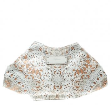 مملوكة مسبقًا Alexander McQueen White Printed Satin Medium De Manta Clutch