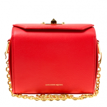 Pre Owned Alexander McQueen Red Leather Box Shoulder Bag 