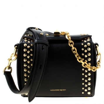 Pre Owned Alexander McQueen Black Leather Box Shoulder Bag 
