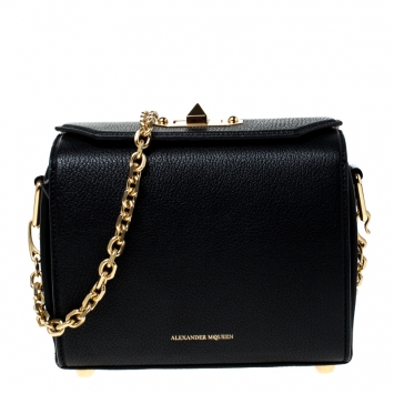 Pre Owned Alexander McQueen Black Leather Box 19 Shoulder Bag 