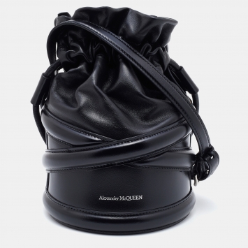 Pre Owned Alexander McQueen Black Leather Soft Curve Drawstring Bucket Bag