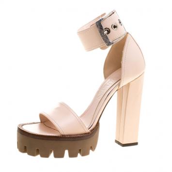 Pre Owned Alexander McQueen Blush Pink Leather Ankle Strap Platform Sandals Size 36.5