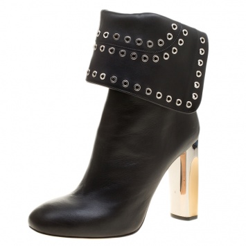Pre Owned Alexander McQueen Black Leather Eyelet Cuff Ankle Boots Size 40