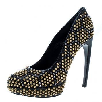 Pre Owned Alexander McQueen Black Studded Leather Platform Pumps Size 38