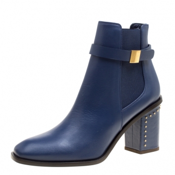 Pre Owned Alexander McQueen Midnight Blue Leather Studded Heel Ankle Boots Size 38