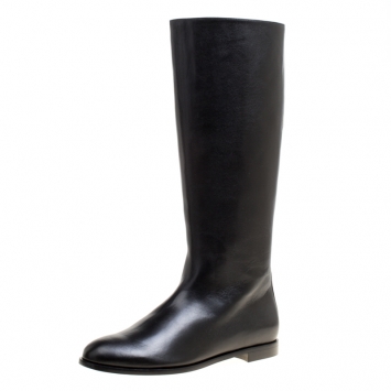Pre Owned Alexander McQueen Black Leather Spike Studded Knee Boots Size 41