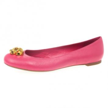 Pre Owned Alexander McQueen Pink Skull City Ballet Flats Size 39.5 
