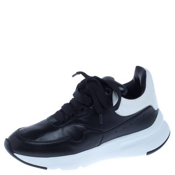 Pre Owned Alexander McQueen Black Leather Lace Up Sneakers Size 37