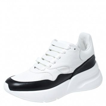 Pre Owned Alexander McQueen White/Black Leather And Canvas Larry Low Top Sneakers Size 37