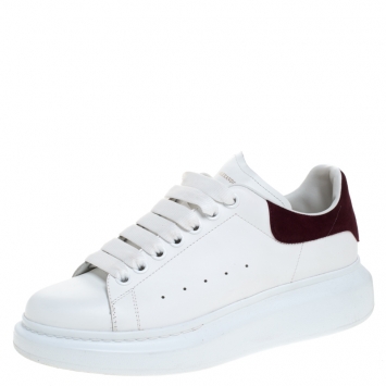 Pre Owned Alexander McQueen White Leather And Burgundy Suede Lace Up Platform Sneakers Size 39
