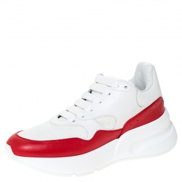 Pre Owned Alexander McQueen White Leather And Mesh Lace Up Sneakers Size 38.5