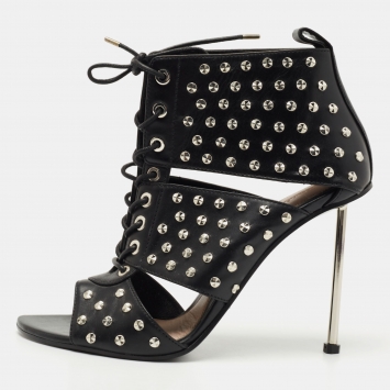 مملوكة مسبقًا Alexander McQueen Black Studded Leather Cutout Sandals Size 41
