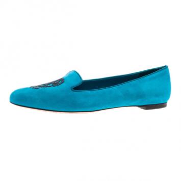 Pre Owned Alexander McQueen Blue Suede Skull Smoking Slippers Size 40
