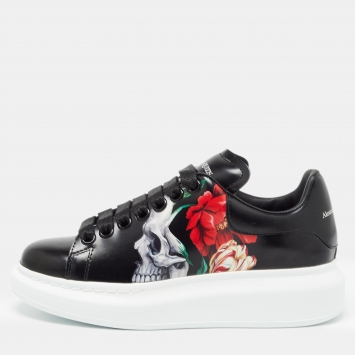 Pre Owned Alexander McQueen Black Leather Trainers Sneakers Size 35