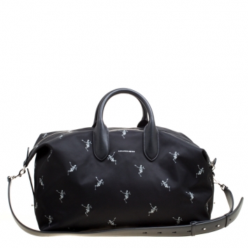 Pre Owned Alexander McQueen Black Nylon Medium Dancing Skeleton Holdall 