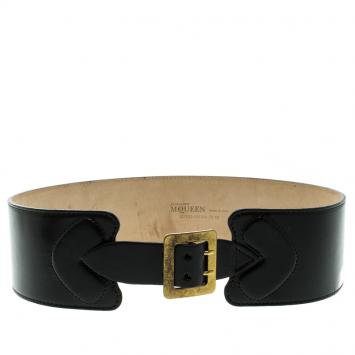 Pre Owned Alexander McQueen Black Leather Waist Belt 75cm