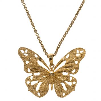 Pre Owned Alexander McQueen Butterfly Gold Tone Pendant Necklace 