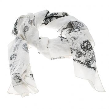 Pre Owned Alexander McQueen Off White Sprayed Skull Printed Cotton Scarf