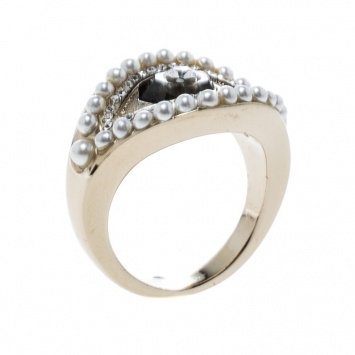 Pre Owned Alexander McQueen Jewelled Eye Gold Tone Ring Size 54.5