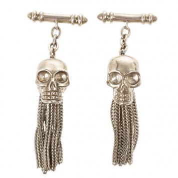 Pre Owned Alexander McQueen Skull Tassel  Silver Plated Cufflinks