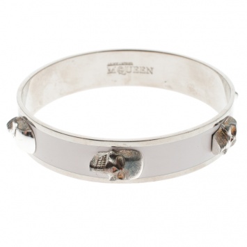 Pre Owned Alexander McQueen 3D Skull Enamel Silver Tone Bangle Bracelet