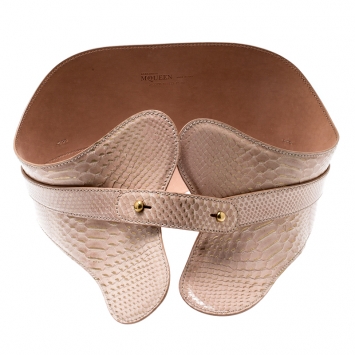 Pre Owned Alexander McQueen Beige Python Waist Belt 75CM