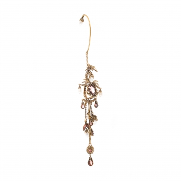 Pre Owned Alexander McQueen Crystal Faux Pearl Embellished Single Hoop Cuff Earring