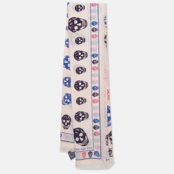 Pre Owned Alexander McQueen Pink Skull Print Modal Square Scarf