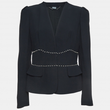 Pre Owned Alexander McQueen Black Pearl Embellished Crepe Blazer M