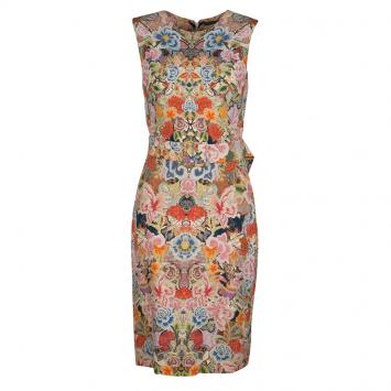 Pre Owned Alexander McQueen Floral Kaleidoscope Print Sleeveless Belted Cocktail Dress M