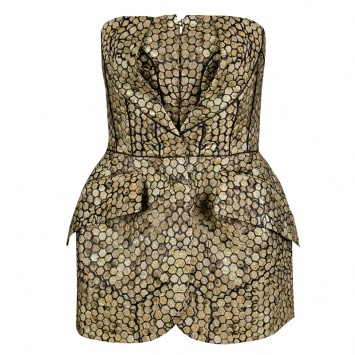 Pre Owned Alexander McQueen Gold and Black Honeycomb Pattern Jacquard Strapless Corset Top M