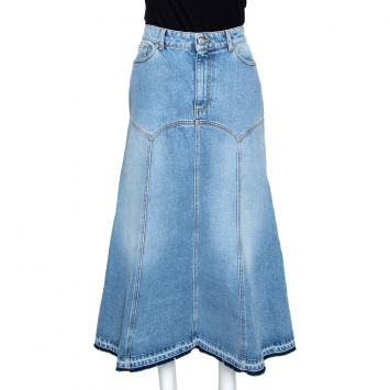 Pre Owned Alexander McQueen Blue Light Washed Denim Flared Skirt M 