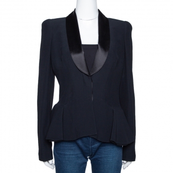 Pre Owned Alexander McQueen Black Crepe Peplum Jacket M