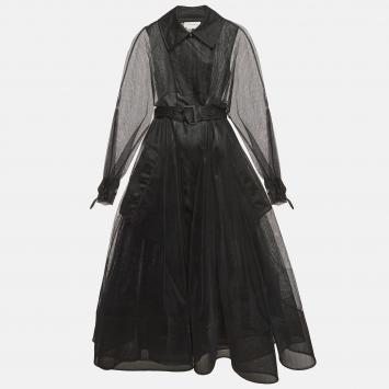 Pre Owned Alexander McQueen Black Tulle Trench Coat S