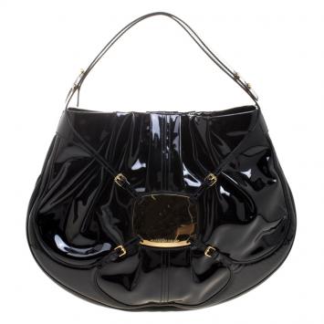 مملوكة مسبقًا Alexander McQueen Black Patent Leather Clover Hobo