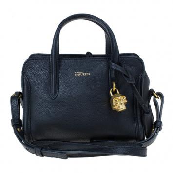 Pre Owned Alexander McQueen Black Leather Mini Padlock Tote