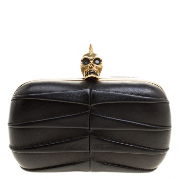 Pre Owned Alexander Mcqueen Black Leather Skull Box Clutch