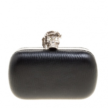 Pre Owned Alexander McQueen Black Leather Skull Box Clutch
