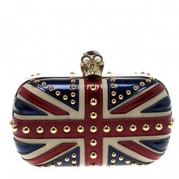 Pre Owned Alexander McQueen Multicolor Leather Britannia Skull Box Clutch