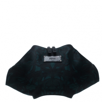 Pre Owned Alexander McQueen Black/Green Printed Fabric Medium De Manta Clutch