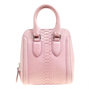 Pre Owned Alexander McQueen Bubble Gum Pink Python Heroine Top Handle Bag