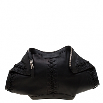 Pre Owned Alexander McQueen Black Leather Medium Lace Up Faithful De Manta Clutch